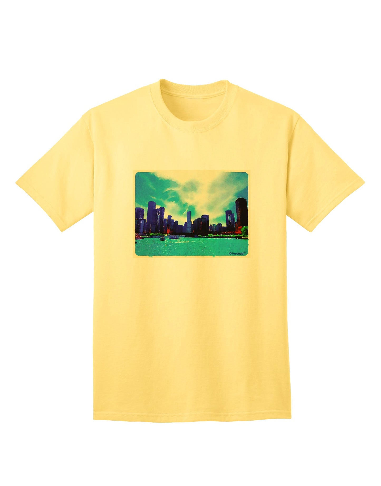 Chicago Skyline Watercolor Adult T-Shirt-Mens T-Shirt-TooLoud-Yellow-Small-Davson Sales