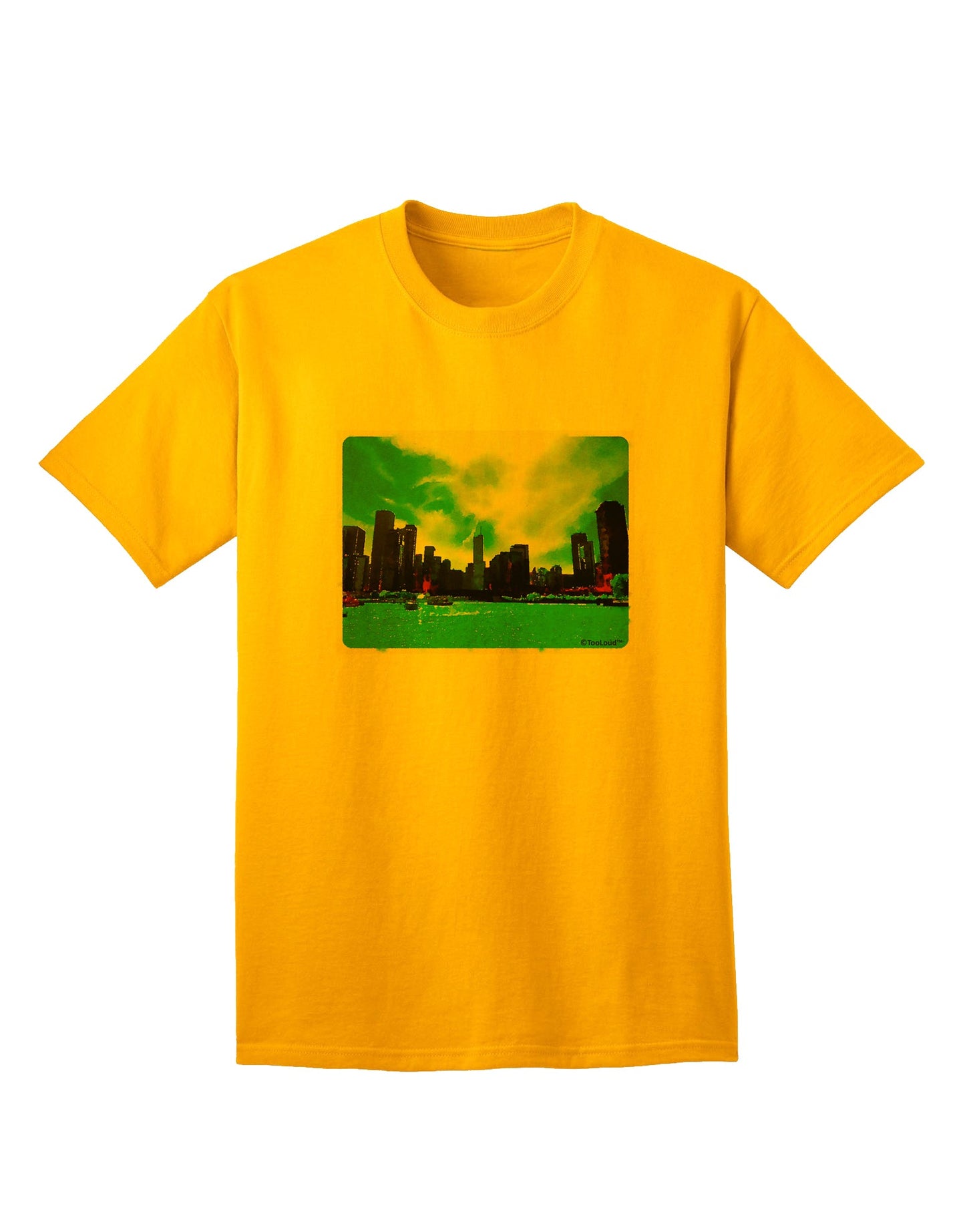Chicago Skyline Watercolor Adult T-Shirt-Mens T-Shirt-TooLoud-Gold-Small-Davson Sales