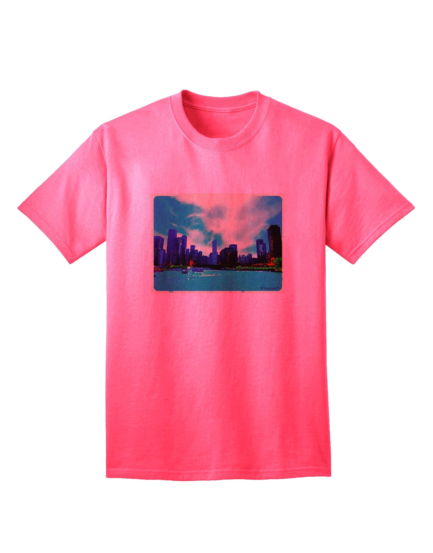 Chicago Skyline Watercolor Adult T-Shirt-Mens T-Shirt-TooLoud-Neon-Pink-Small-Davson Sales