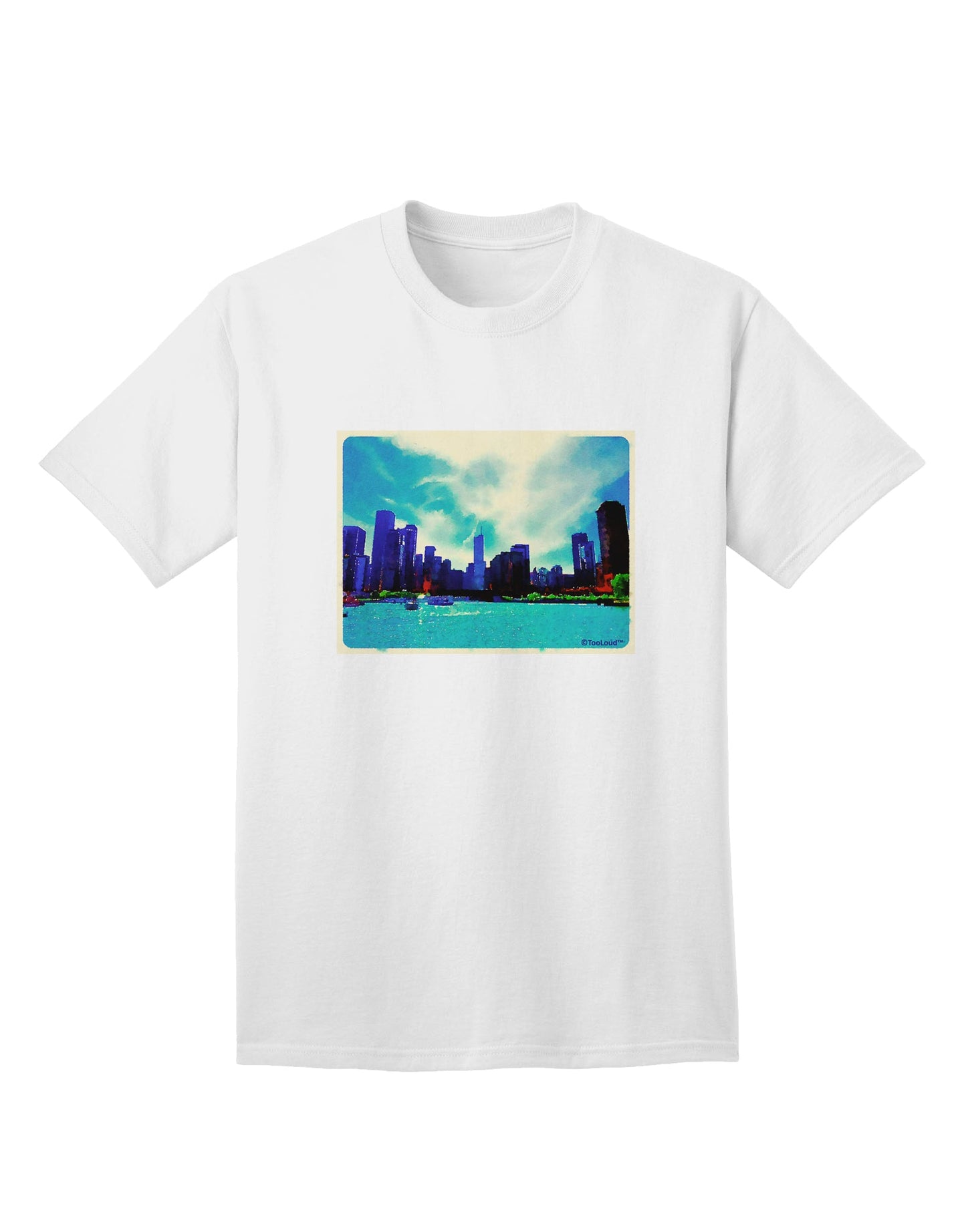 Chicago Skyline Watercolor Adult T-Shirt-Mens T-Shirt-TooLoud-White-Small-Davson Sales