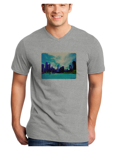 Chicago Skyline Watercolor Adult V-Neck T-shirt-Mens V-Neck T-Shirt-TooLoud-HeatherGray-Small-Davson Sales