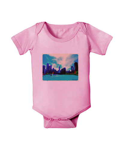 Chicago Skyline Watercolor Baby Romper Bodysuit-Baby Romper-TooLoud-Light-Pink-06-Months-Davson Sales