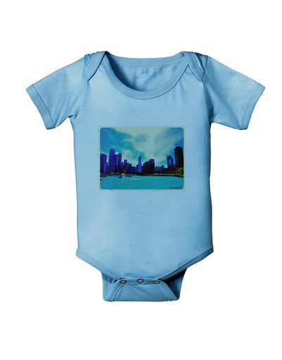 Chicago Skyline Watercolor Baby Romper Bodysuit-Baby Romper-TooLoud-Light-Blue-06-Months-Davson Sales