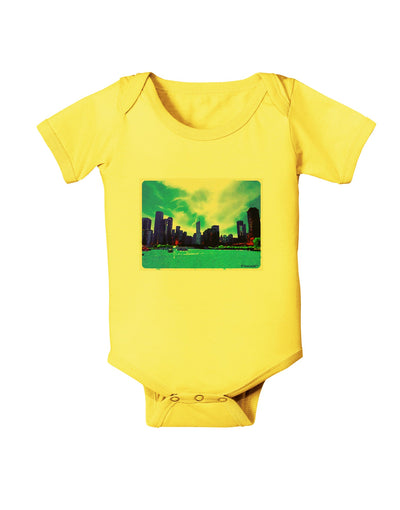 Chicago Skyline Watercolor Baby Romper Bodysuit-Baby Romper-TooLoud-Yellow-06-Months-Davson Sales