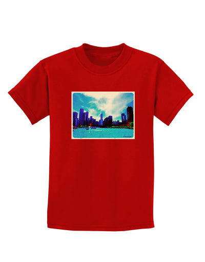 Chicago Skyline Watercolor Childrens Dark T-Shirt-Childrens T-Shirt-TooLoud-Red-X-Small-Davson Sales