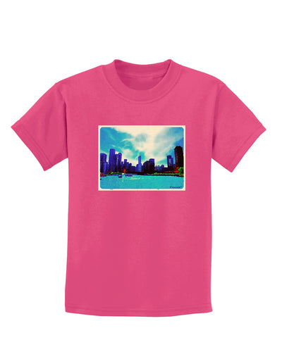 Chicago Skyline Watercolor Childrens Dark T-Shirt-Childrens T-Shirt-TooLoud-Sangria-X-Small-Davson Sales