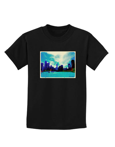 Chicago Skyline Watercolor Childrens Dark T-Shirt-Childrens T-Shirt-TooLoud-Black-X-Small-Davson Sales