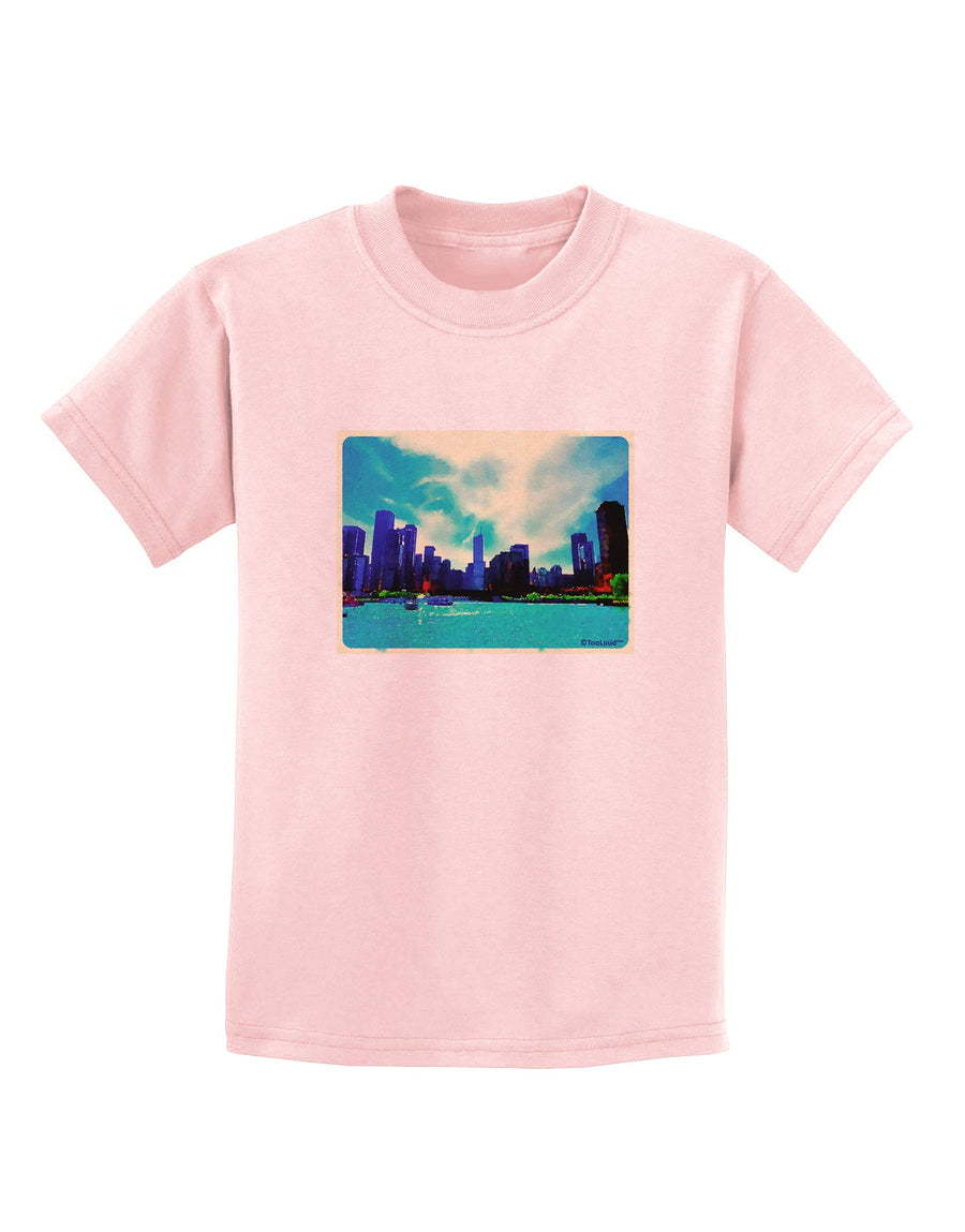 Chicago Skyline Watercolor Childrens T-Shirt-Childrens T-Shirt-TooLoud-White-X-Small-Davson Sales