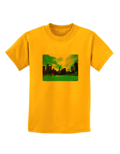 Chicago Skyline Watercolor Childrens T-Shirt-Childrens T-Shirt-TooLoud-Gold-X-Small-Davson Sales