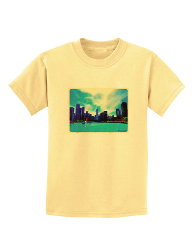 Chicago Skyline Watercolor Childrens T-Shirt-Childrens T-Shirt-TooLoud-Daffodil-Yellow-X-Small-Davson Sales