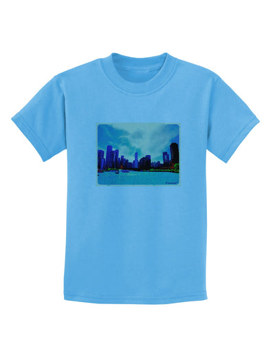 Chicago Skyline Watercolor Childrens T-Shirt-Childrens T-Shirt-TooLoud-Aquatic-Blue-X-Small-Davson Sales