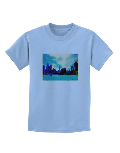 Chicago Skyline Watercolor Childrens T-Shirt-Childrens T-Shirt-TooLoud-Light-Blue-X-Small-Davson Sales