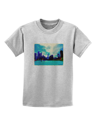 Chicago Skyline Watercolor Childrens T-Shirt-Childrens T-Shirt-TooLoud-AshGray-X-Small-Davson Sales