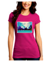 Chicago Skyline Watercolor Juniors Crew Dark T-Shirt-T-Shirts Juniors Tops-TooLoud-Hot-Pink-Juniors Fitted Small-Davson Sales