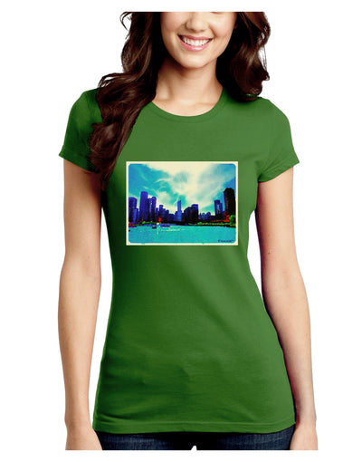 Chicago Skyline Watercolor Juniors Crew Dark T-Shirt-T-Shirts Juniors Tops-TooLoud-Kiwi-Green-Juniors Fitted Small-Davson Sales