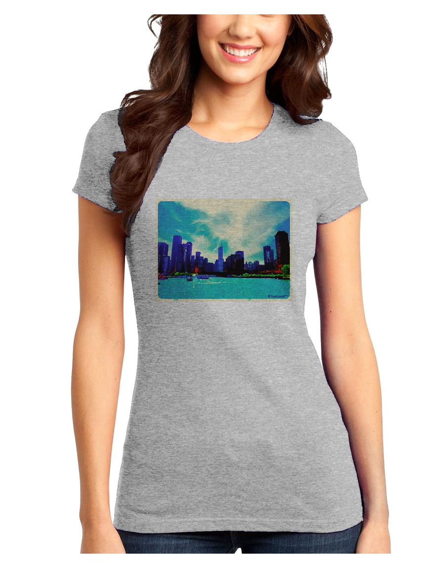 Chicago Skyline Watercolor Juniors T-Shirt-Womens Juniors T-Shirt-TooLoud-White-Juniors Fitted X-Small-Davson Sales