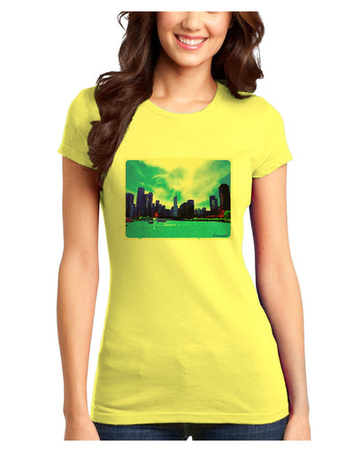 Chicago Skyline Watercolor Juniors T-Shirt-Womens Juniors T-Shirt-TooLoud-Yellow-Juniors Fitted X-Small-Davson Sales