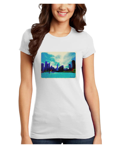 Chicago Skyline Watercolor Juniors T-Shirt-Womens Juniors T-Shirt-TooLoud-White-Juniors Fitted X-Small-Davson Sales