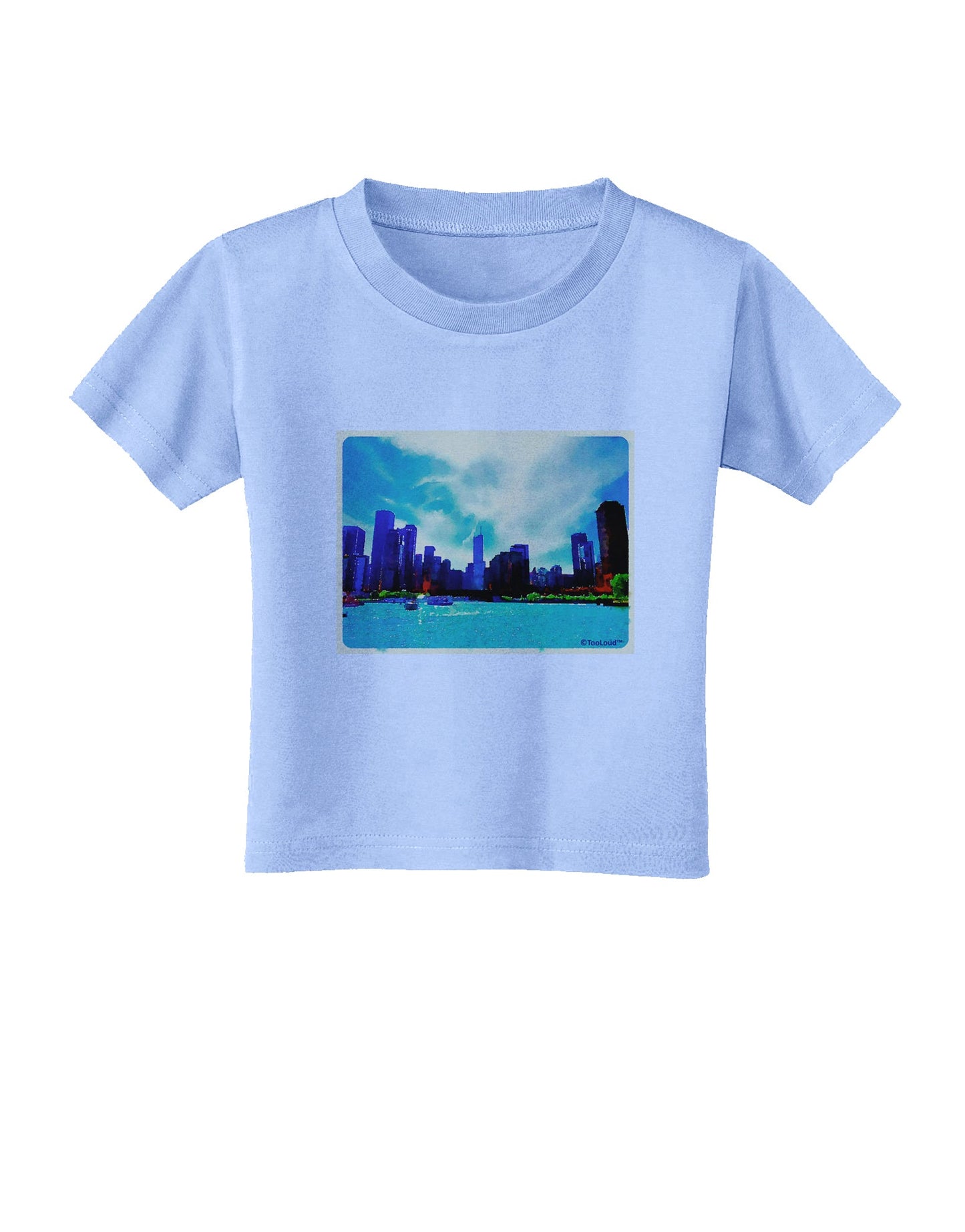 Chicago Skyline Watercolor Toddler T-Shirt-Toddler T-Shirt-TooLoud-Aquatic-Blue-2T-Davson Sales
