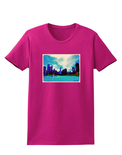 Chicago Skyline Watercolor Womens Dark T-Shirt-TooLoud-Hot-Pink-Small-Davson Sales