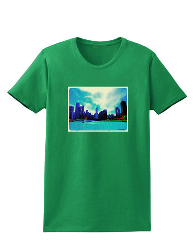 Chicago Skyline Watercolor Womens Dark T-Shirt-TooLoud-Kelly-Green-X-Small-Davson Sales