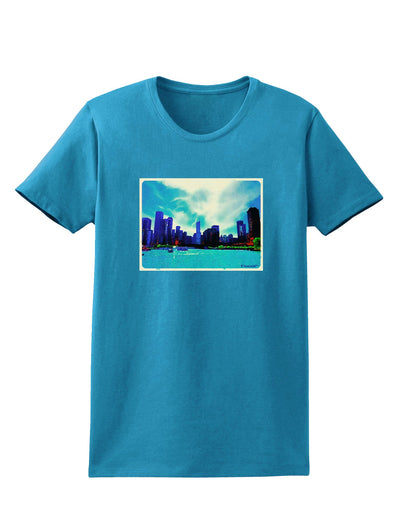 Chicago Skyline Watercolor Womens Dark T-Shirt-TooLoud-Turquoise-X-Small-Davson Sales