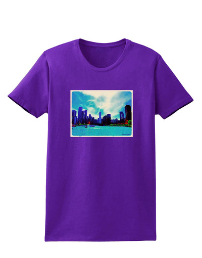 Chicago Skyline Watercolor Womens Dark T-Shirt-TooLoud-Purple-X-Small-Davson Sales