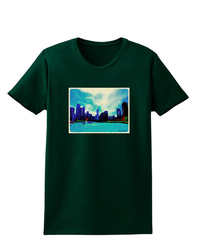 Chicago Skyline Watercolor Womens Dark T-Shirt-TooLoud-Forest-Green-Small-Davson Sales