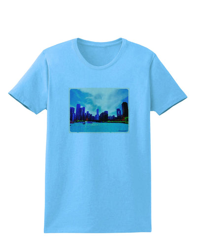 Chicago Skyline Watercolor Womens T-Shirt-Womens T-Shirt-TooLoud-Aquatic-Blue-X-Small-Davson Sales