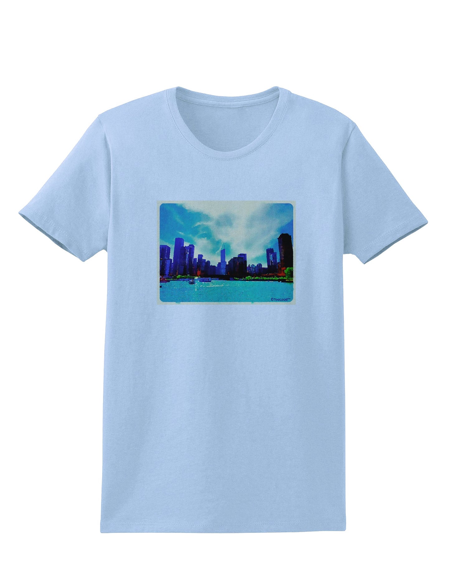 Chicago Skyline Watercolor Womens T-Shirt-Womens T-Shirt-TooLoud-Light-Blue-X-Small-Davson Sales