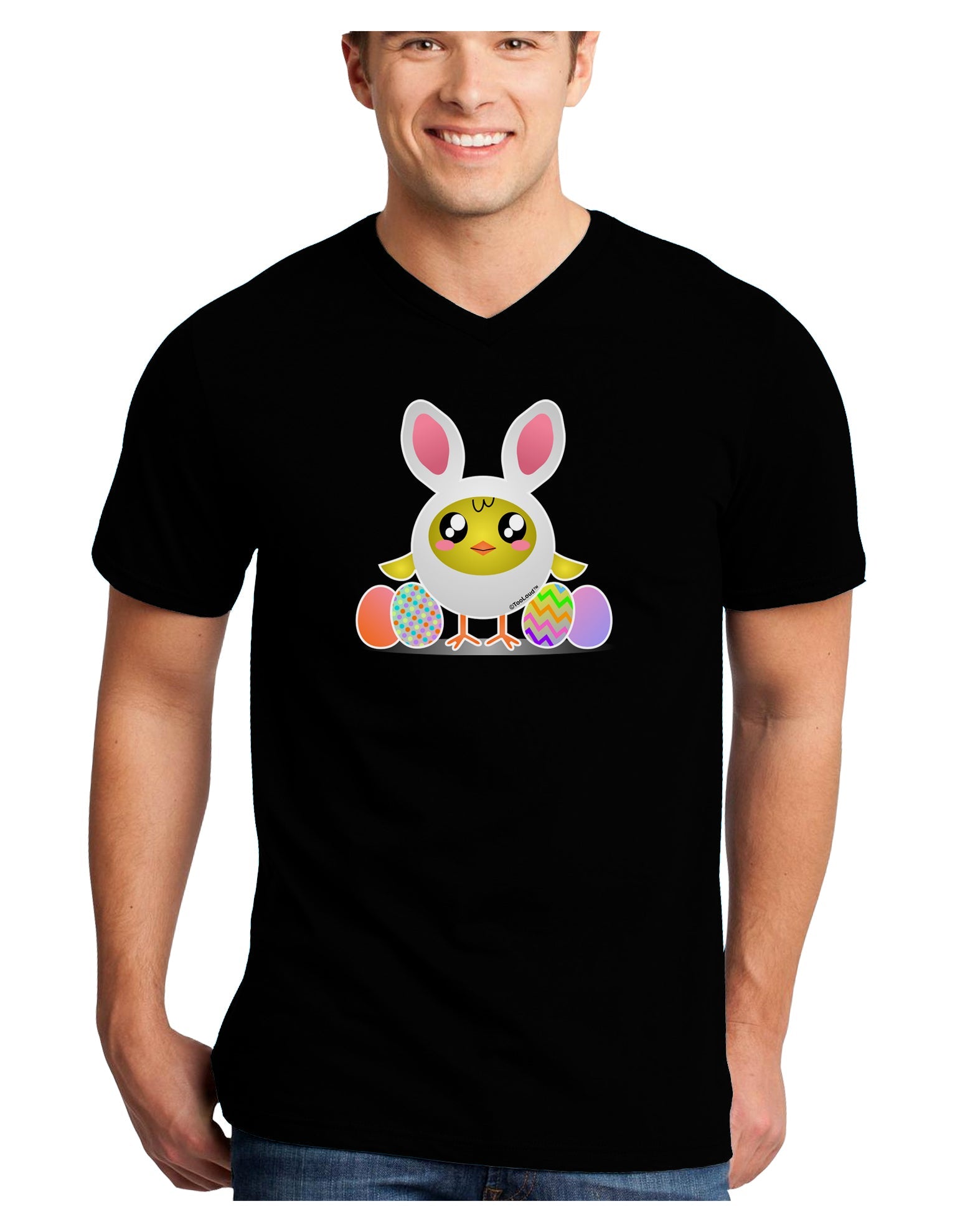 Chick In Bunny Costume Adult Dark V-Neck T-Shirt-TooLoud-Black-Small-Davson Sales