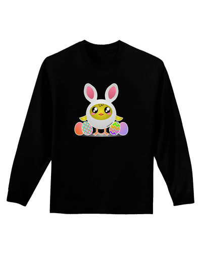 Chick In Bunny Costume Adult Long Sleeve Dark T-Shirt-TooLoud-Black-Small-Davson Sales