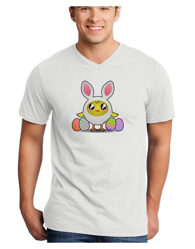 Chick In Bunny Costume Adult V-Neck T-shirt-Mens V-Neck T-Shirt-TooLoud-White-Small-Davson Sales