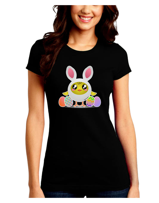 Chick In Bunny Costume Juniors Petite Crew Dark T-Shirt-T-Shirts Juniors Tops-TooLoud-Black-Juniors Fitted Small-Davson Sales