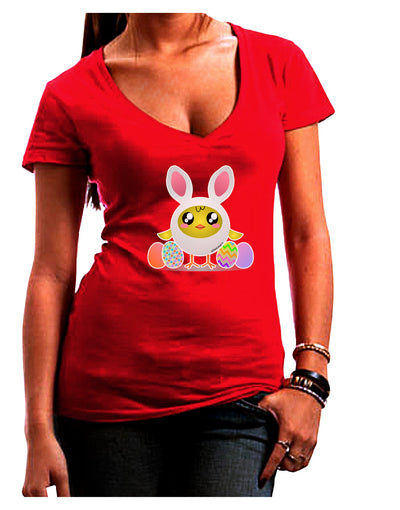 Chick In Bunny Costume Womens V-Neck Dark T-Shirt-Womens V-Neck T-Shirts-TooLoud-Red-Juniors Fitted Small-Davson Sales