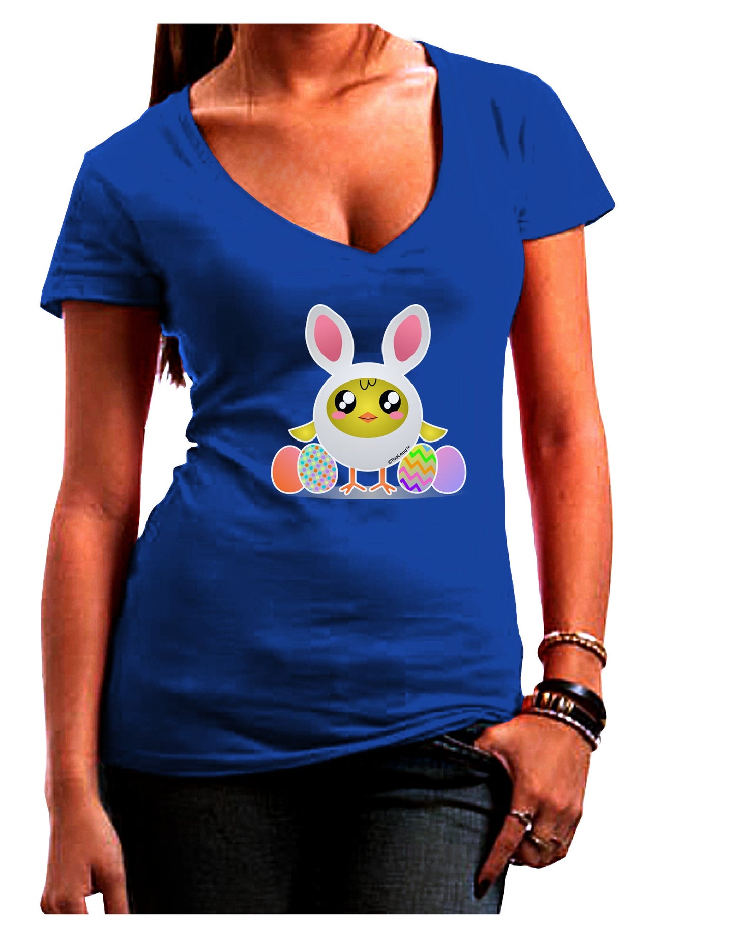 Chick In Bunny Costume Womens V-Neck Dark T-Shirt-Womens V-Neck T-Shirts-TooLoud-Royal-Blue-Juniors Fitted Small-Davson Sales