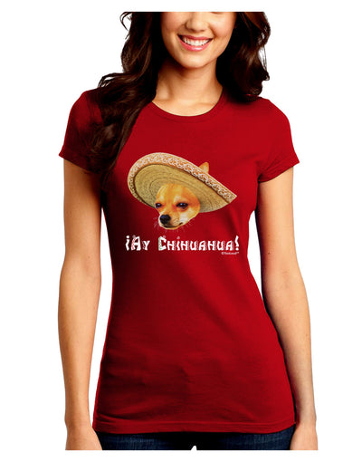 Chihuahua Dog with Sombrero - Ay Chihuahua Juniors Crew Dark T-Shirt by TooLoud-T-Shirts Juniors Tops-TooLoud-Red-Juniors Fitted Small-Davson Sales