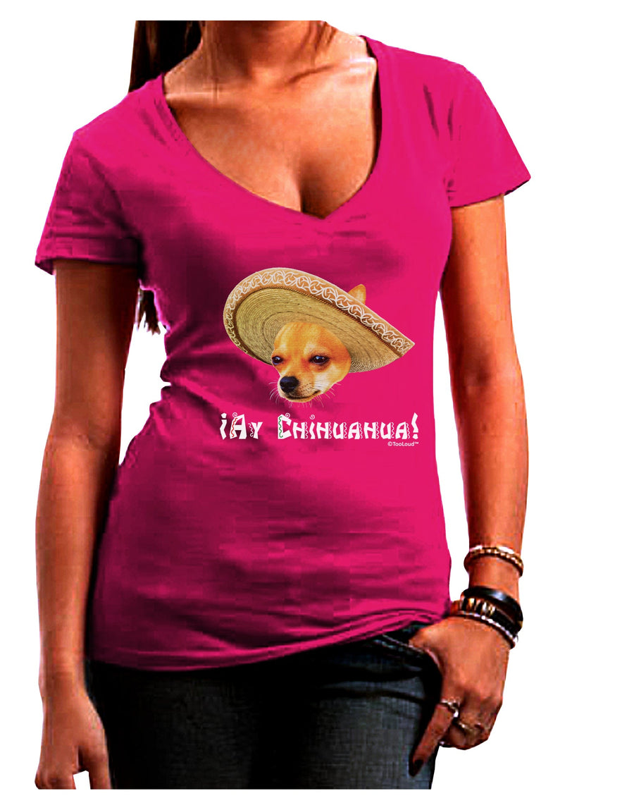 Chihuahua Dog with Sombrero - Ay Chihuahua Juniors V-Neck Dark T-Shirt by TooLoud-Womens V-Neck T-Shirts-TooLoud-Black-Juniors Fitted Small-Davson Sales