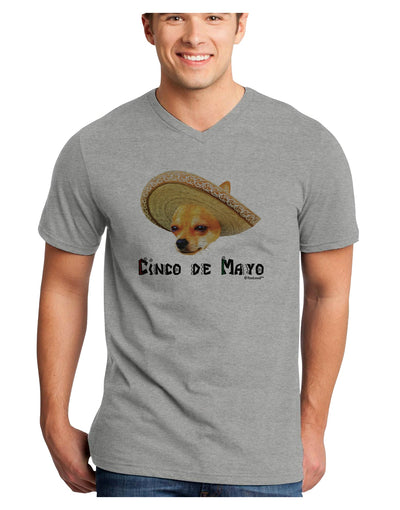 Chihuahua Dog with Sombrero - Cinco de Mayo Adult V-Neck T-shirt by TooLoud-Mens V-Neck T-Shirt-TooLoud-HeatherGray-Small-Davson Sales