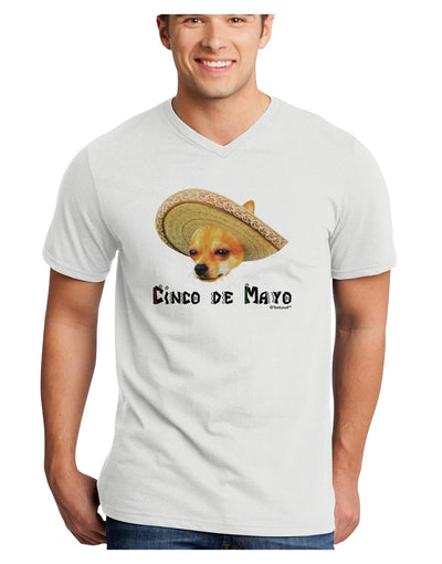 Chihuahua Dog with Sombrero - Cinco de Mayo Adult V-Neck T-shirt by TooLoud-Mens V-Neck T-Shirt-TooLoud-White-Small-Davson Sales