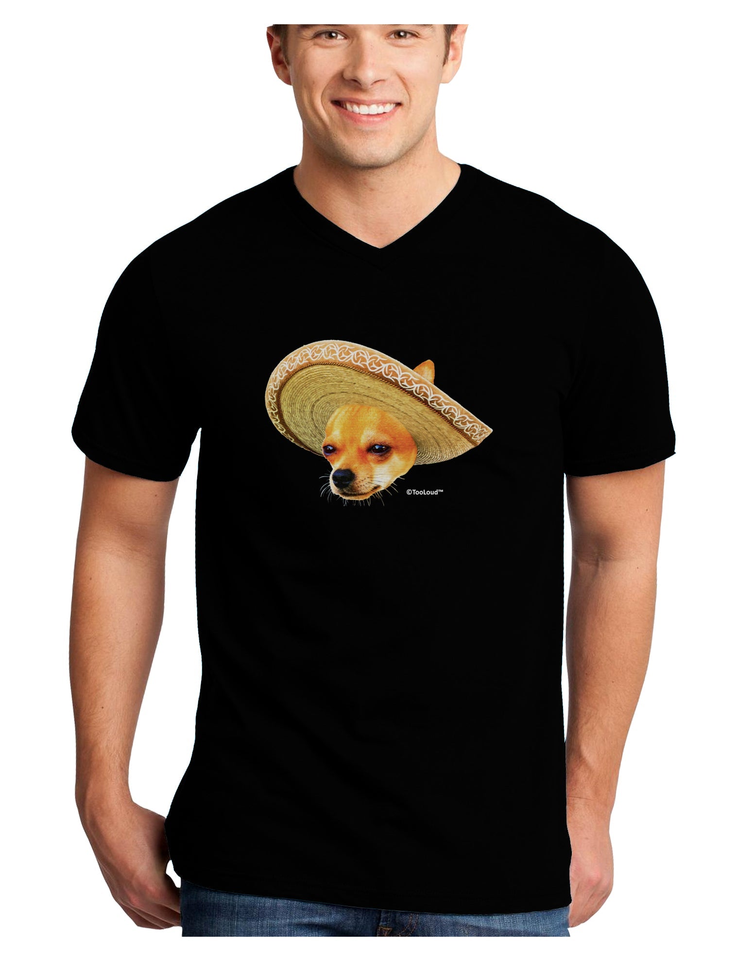 Chihuahua Dog with Sombrero - Patchwork Design Adult Dark V-Neck T-Shirt by TooLoud-Mens V-Neck T-Shirt-TooLoud-Black-Small-Davson Sales