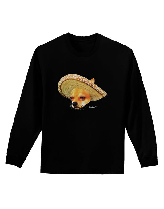 Chihuahua Dog with Sombrero - Patchwork Design Adult Long Sleeve Dark T-Shirt by TooLoud-TooLoud-Black-Small-Davson Sales