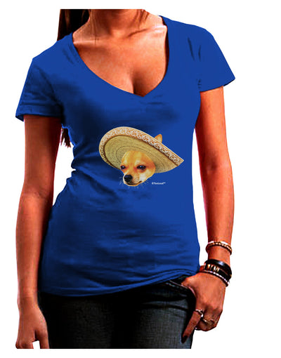 Chihuahua Dog with Sombrero - Patchwork Design Juniors V-Neck Dark T-Shirt by TooLoud-Womens V-Neck T-Shirts-TooLoud-Royal-Blue-Juniors Fitted Small-Davson Sales