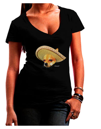 Chihuahua Dog with Sombrero - Patchwork Design Juniors V-Neck Dark T-Shirt by TooLoud-Womens V-Neck T-Shirts-TooLoud-Black-Juniors Fitted Small-Davson Sales