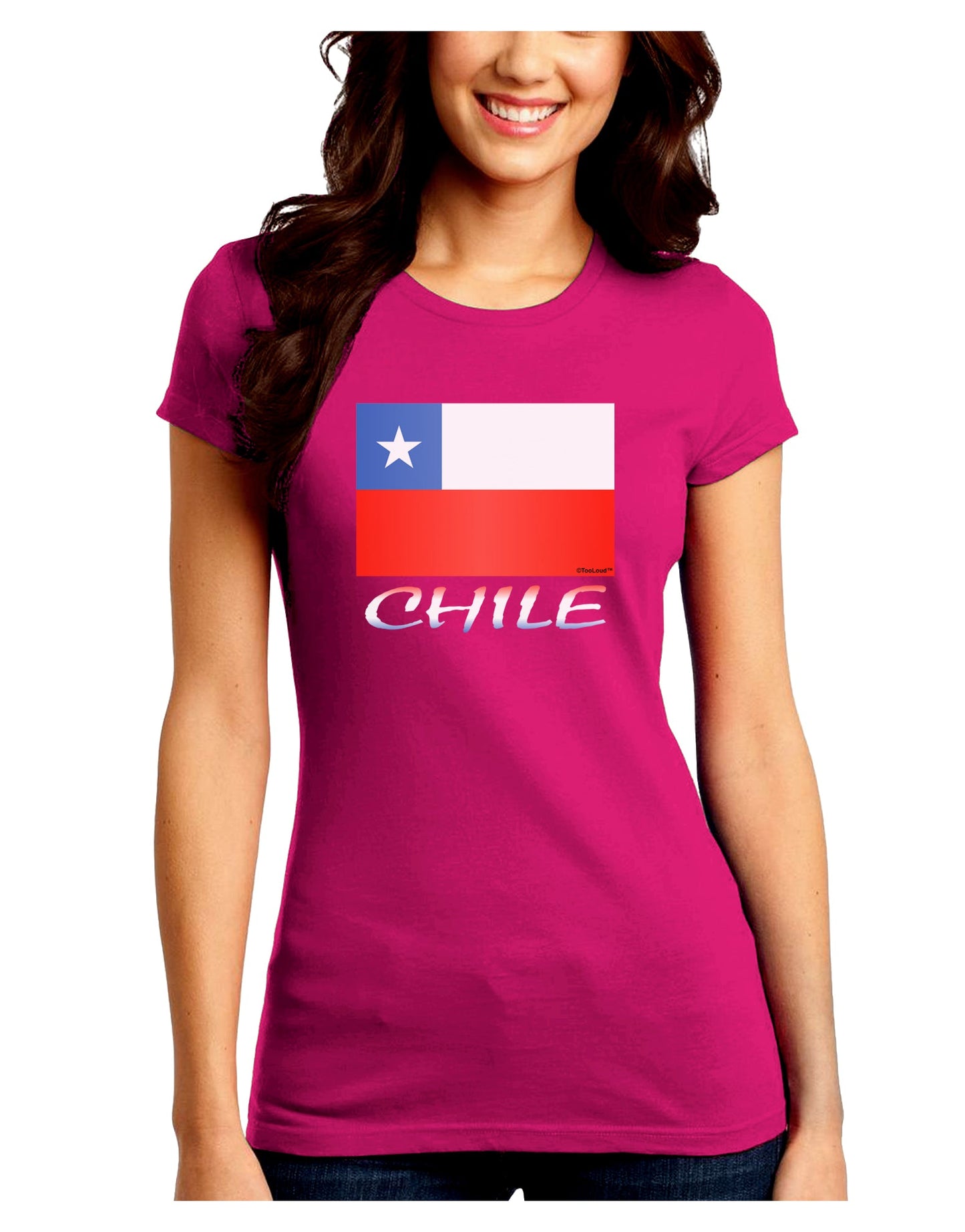 Chile Flag Juniors Petite Crew Dark T-Shirt-T-Shirts Juniors Tops-TooLoud-Hot-Pink-Juniors Fitted Small-Davson Sales