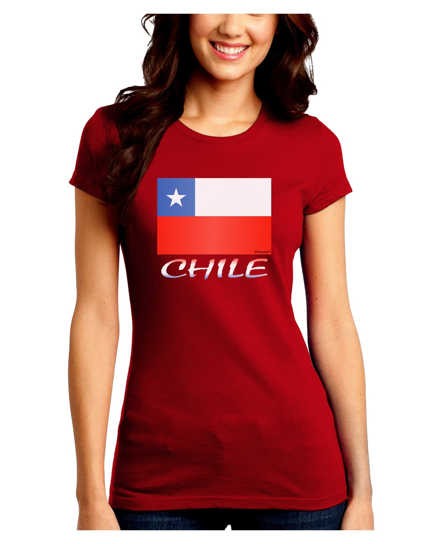 Chile Flag Juniors Petite Crew Dark T-Shirt-T-Shirts Juniors Tops-TooLoud-Red-Juniors Fitted Small-Davson Sales