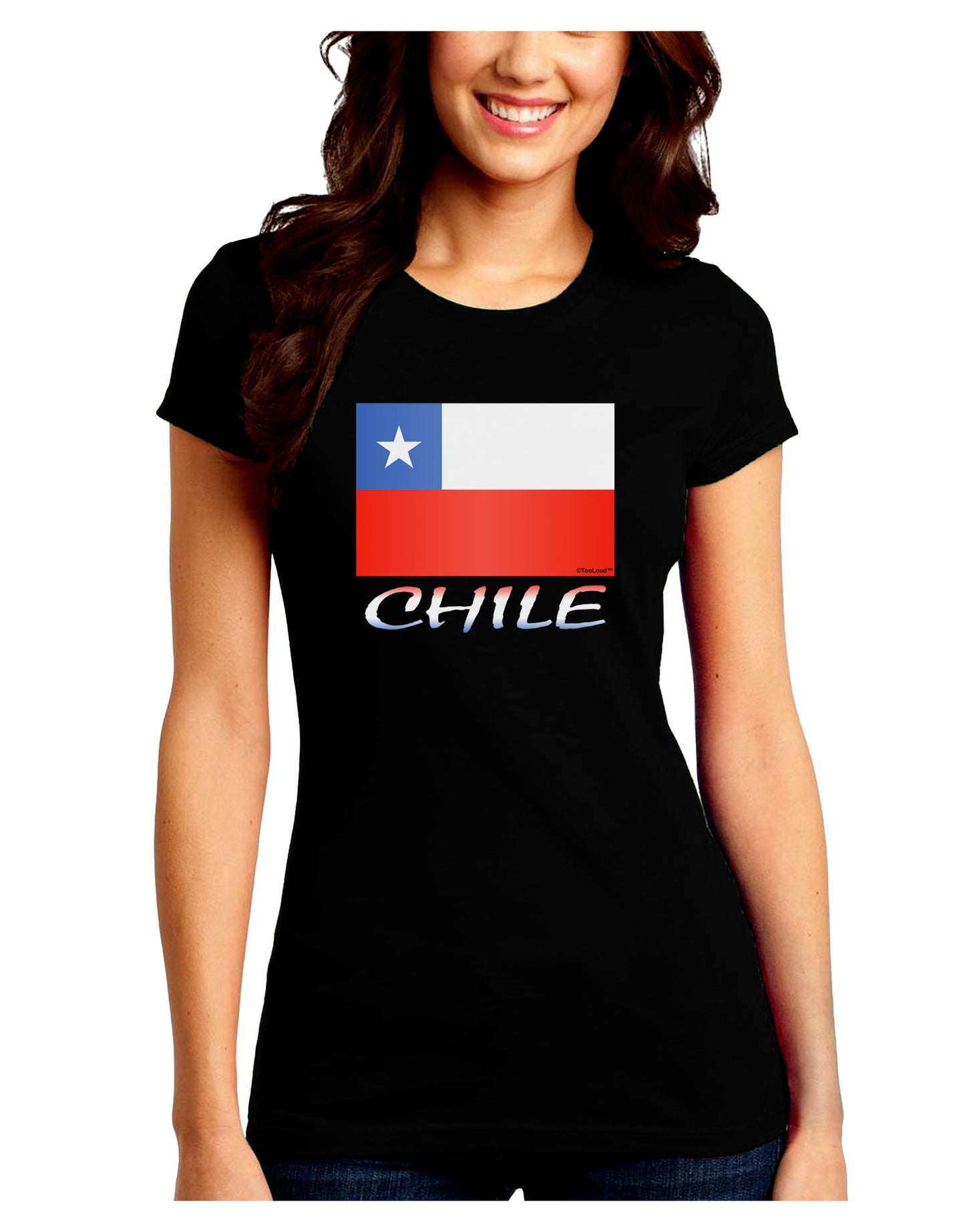 Chile Flag Juniors Petite Crew Dark T-Shirt-T-Shirts Juniors Tops-TooLoud-Black-Juniors Fitted Small-Davson Sales