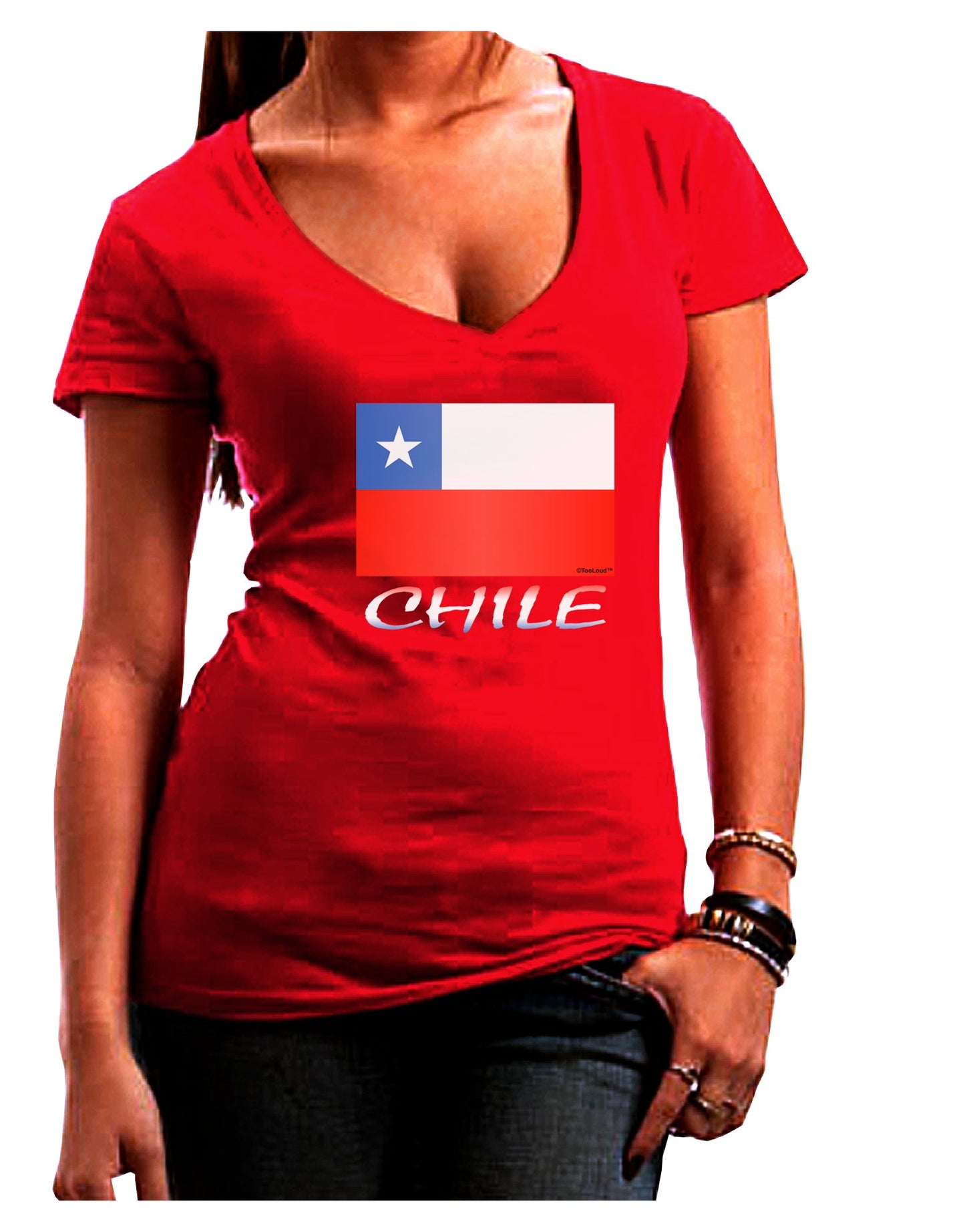Chile Flag Womens V-Neck Dark T-Shirt-Womens V-Neck T-Shirts-TooLoud-Red-Juniors Fitted Small-Davson Sales