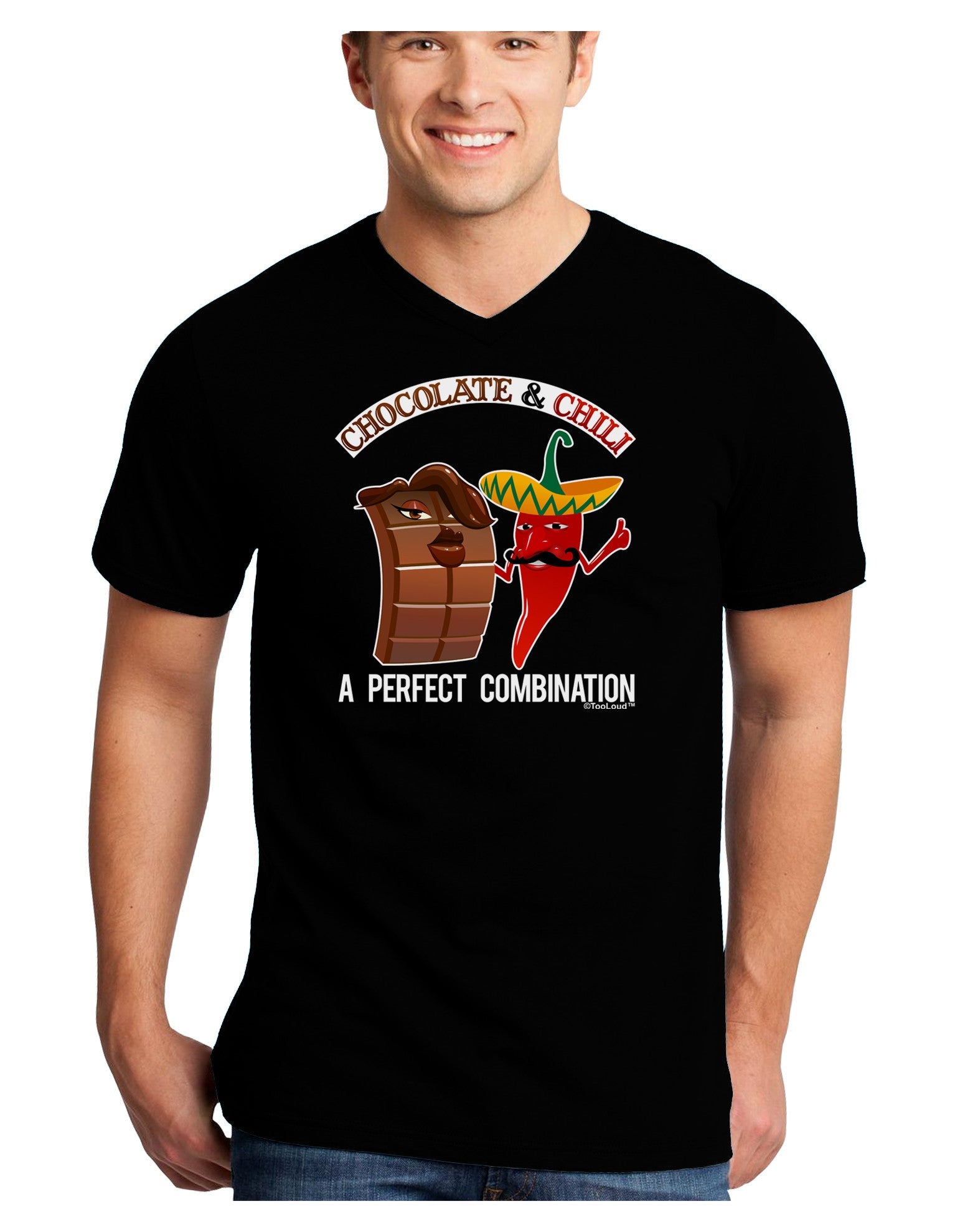 Chiles and Chocolate Adult Dark V-Neck T-Shirt-Mens V-Neck T-Shirt-TooLoud-Black-Small-Davson Sales
