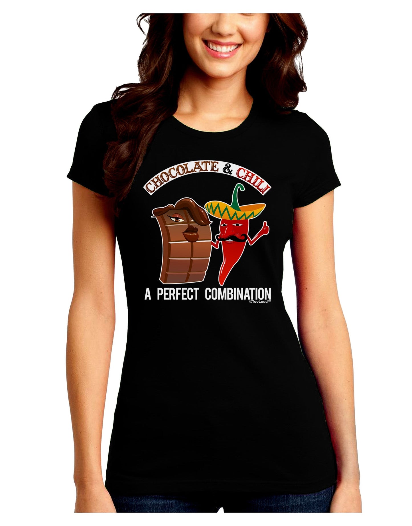Chiles and Chocolate Juniors Petite Crew Dark T-Shirt-T-Shirts Juniors Tops-TooLoud-Black-Juniors Fitted Small-Davson Sales